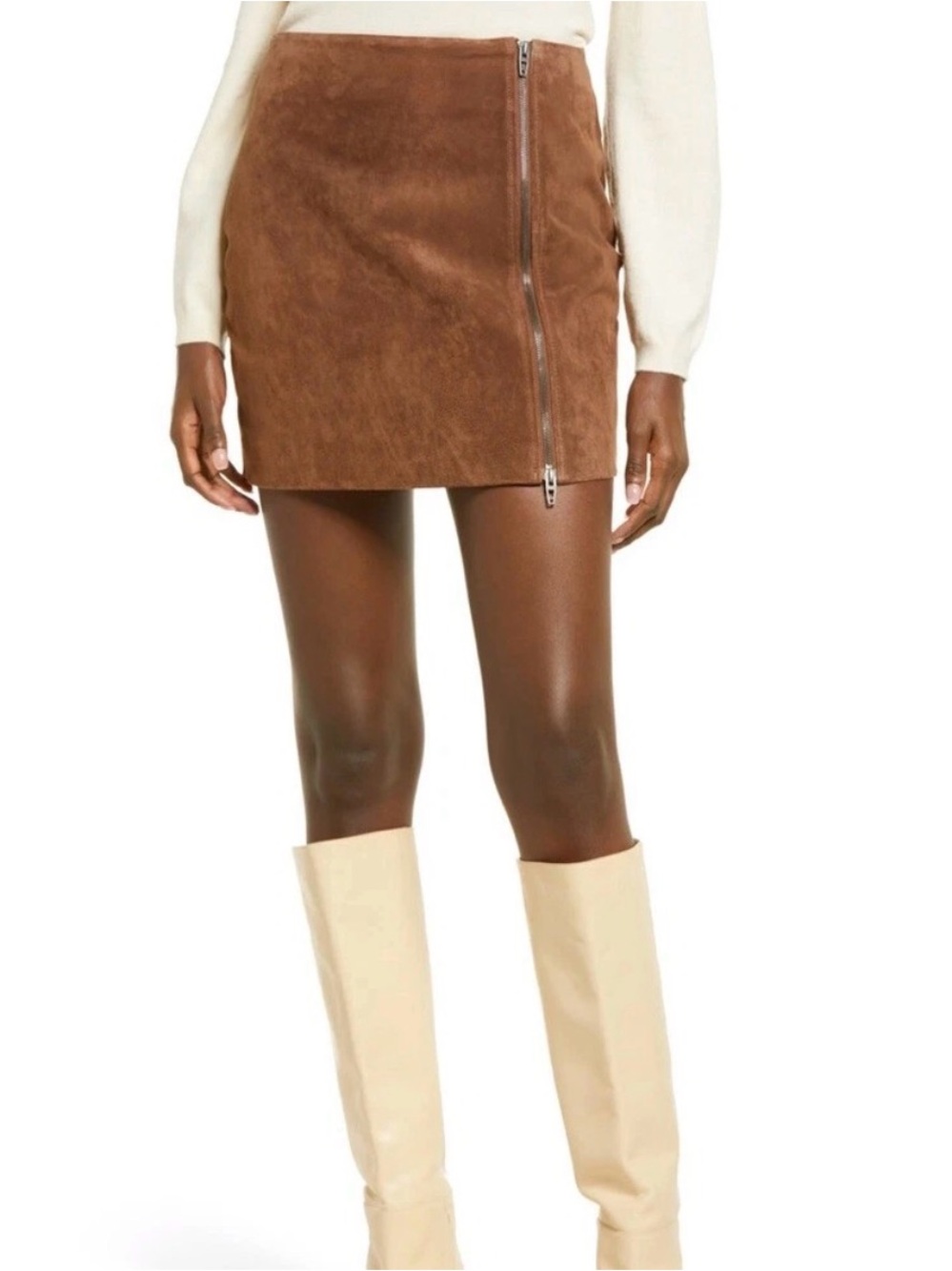 Blank NYC Brown Suede Mini Skirt with Side Zip